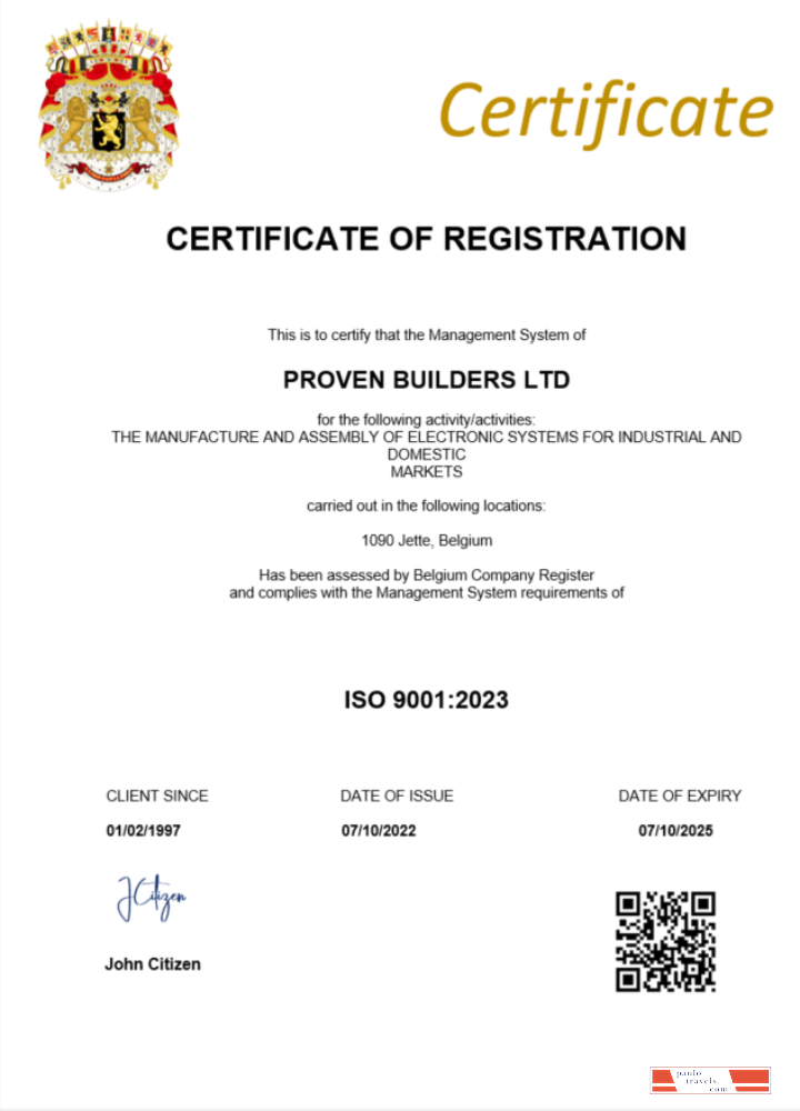 Belgium certificate of registration Word and PDF template